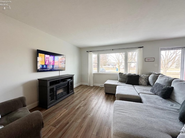 living room with hardwood / wood-style flooring