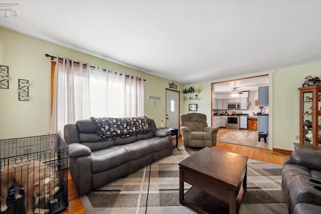 living room with light hardwood / wood-style flooring