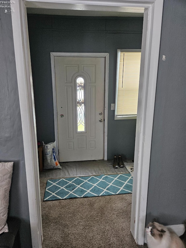 entryway with carpet flooring