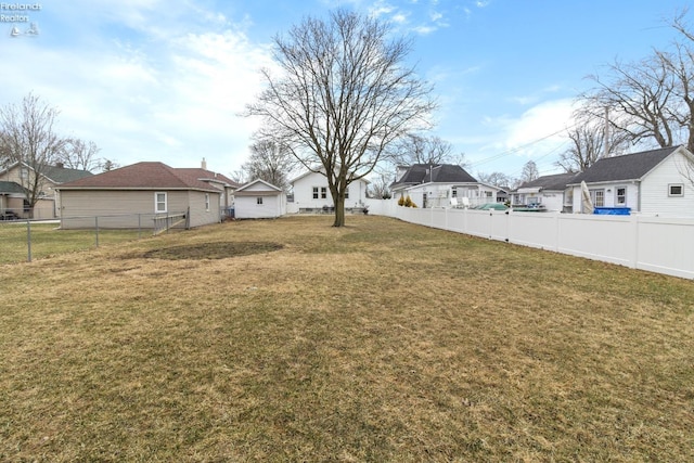 view of yard featuring a residential view and a fenced backyard