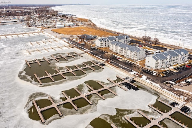 drone / aerial view featuring a water view