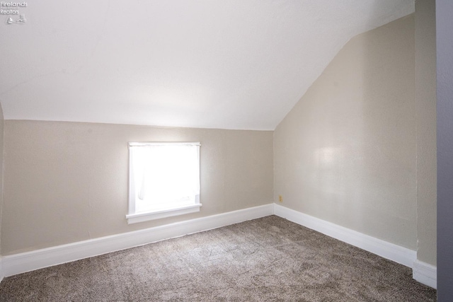 additional living space with carpet, baseboards, and vaulted ceiling