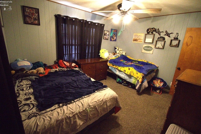 bedroom with carpet floors and ceiling fan