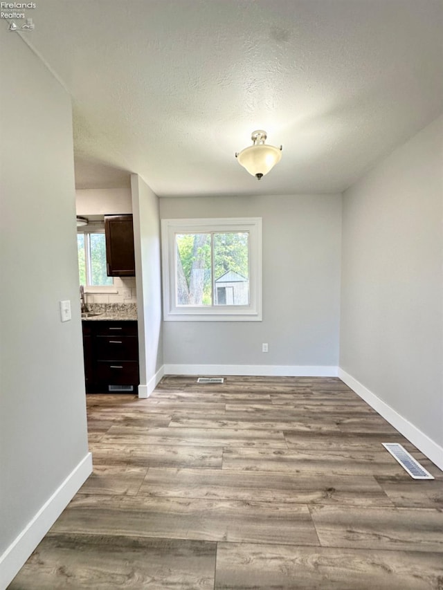 empty room featuring visible vents, plenty of natural light, and light wood finished floors