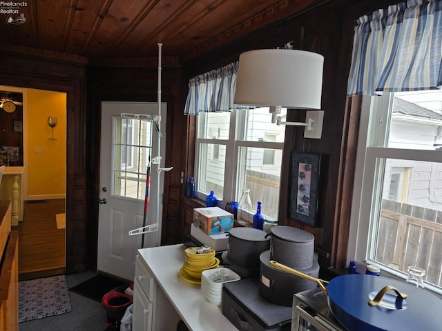 interior space with wood ceiling