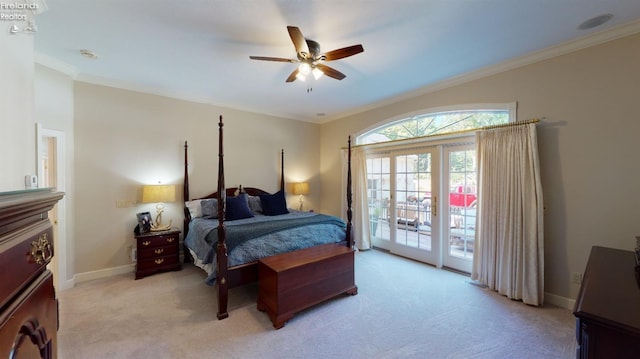 1876 N Lakewood Ave, Port Clinton, OH 43452 - bedroom featuring baseboards, access to outside, ornamental molding, and light colored carpet