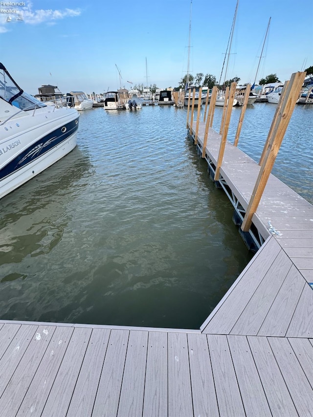 view of dock with a water view