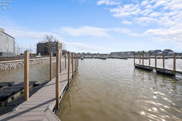 view of dock with a water view