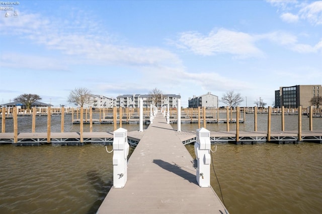 view of dock with a water view