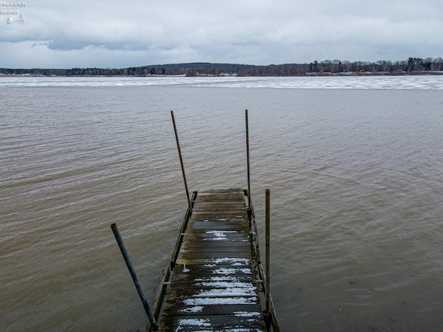 view of dock featuring a water view