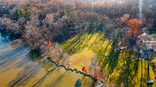 birds eye view of property with a wooded view