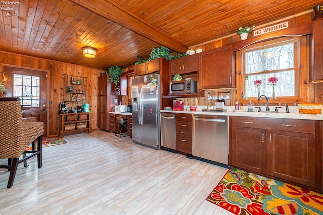 kitchen featuring stainless steel appliances, a wealth of natural light, a sink, and light countertops