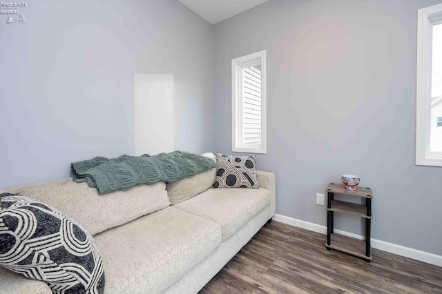 living room featuring baseboards and wood finished floors