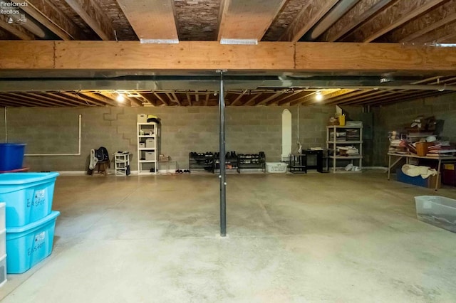 view of unfinished basement