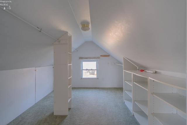 additional living space featuring lofted ceiling and carpet floors