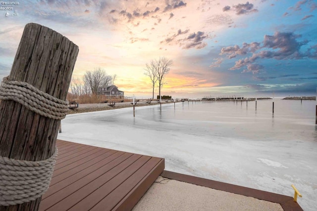 deck at dusk with a water view