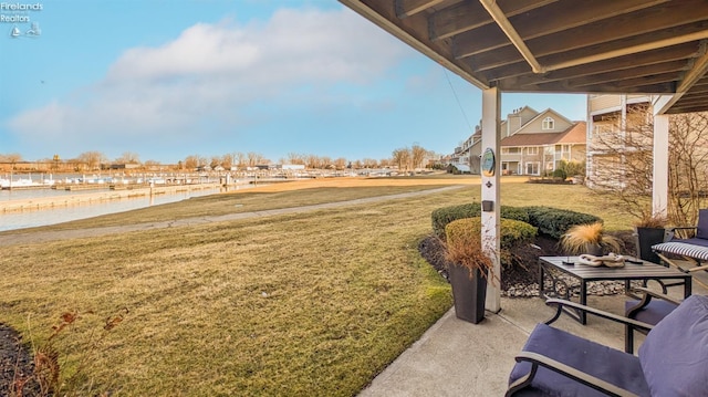 view of yard with a water view