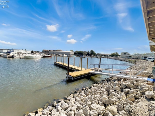 view of dock with a water view