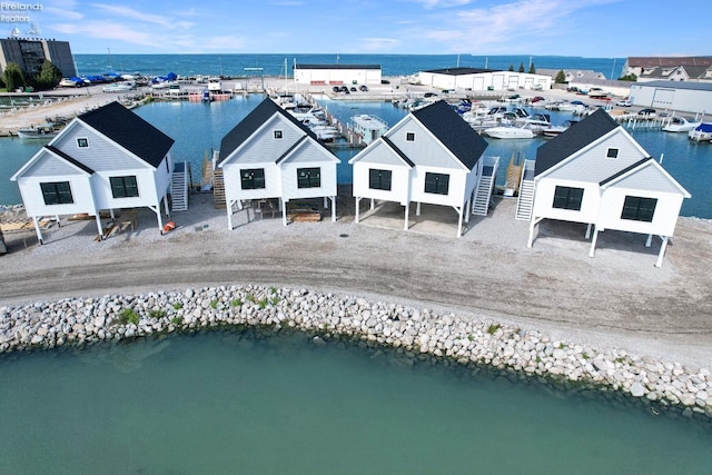 aerial view featuring a water view