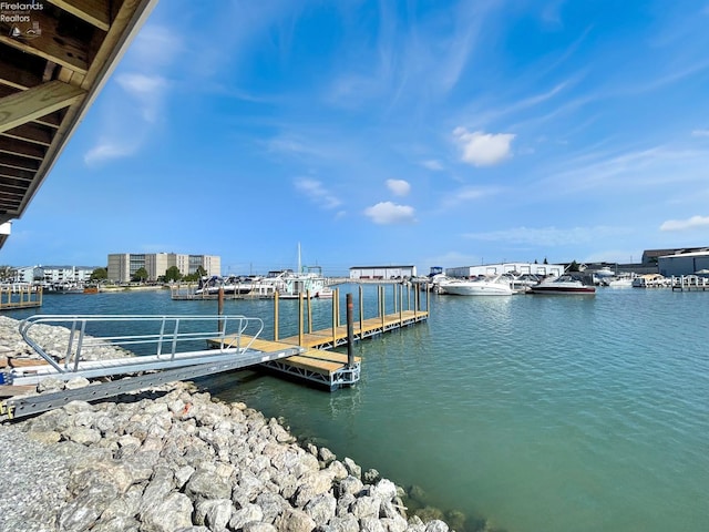 dock area with a water view