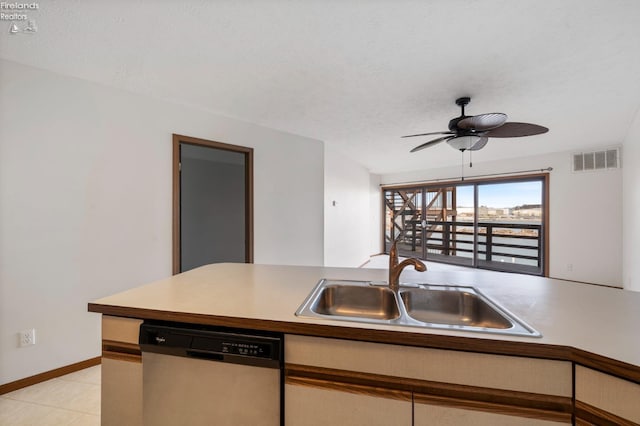 1789 N Windward Dr, Port Clinton, OH 43452 - kitchen featuring a ceiling fan, visible vents, a sink, a textured ceiling, and stainless steel dishwasher