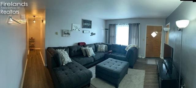 living room with wood finished floors