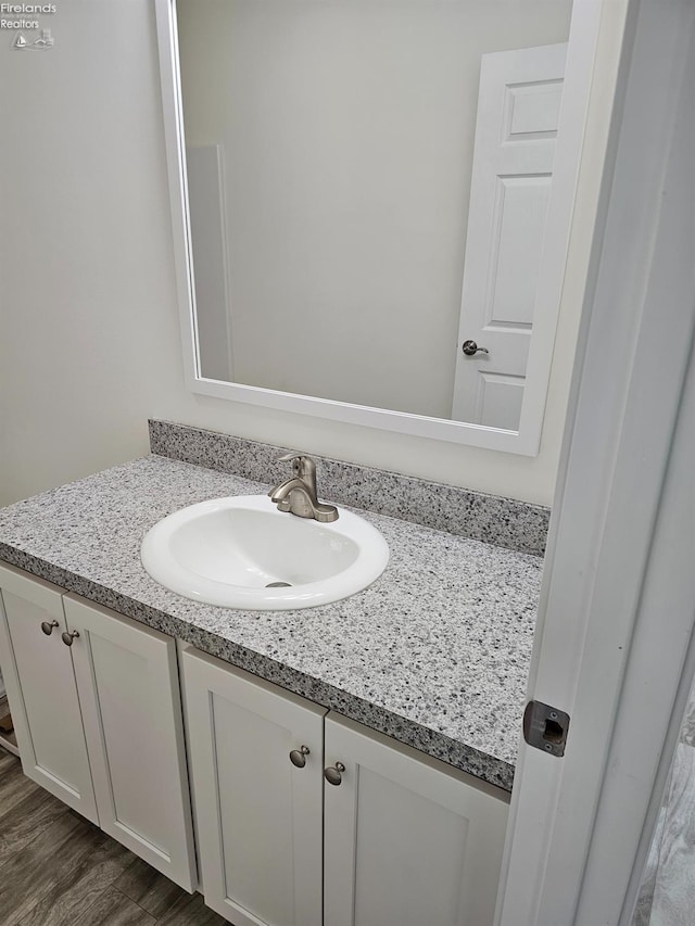 bathroom with vanity and wood finished floors