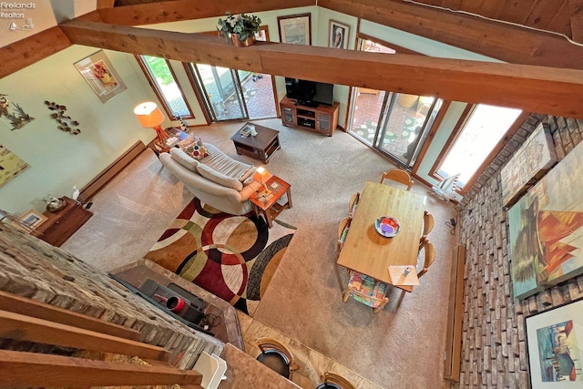 208 Johanna Ln, Kelleys Island, OH 43438 - unfurnished living room with lofted ceiling and carpet