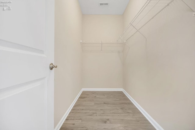 walk in closet featuring light wood finished floors and visible vents