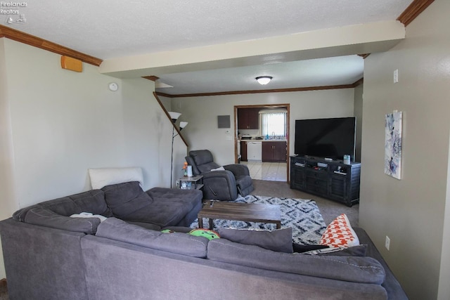 3510 Ohio St, Sandusky, OH 44870 - living area with stairs, carpet, and ornamental molding