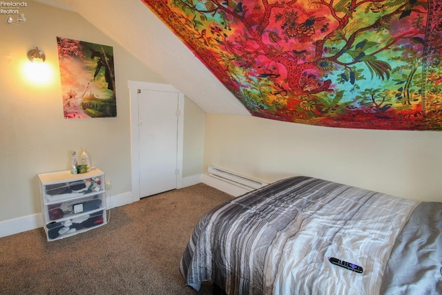 3510 Ohio St, Sandusky, OH 44870 - bedroom featuring carpet, a baseboard heating unit, vaulted ceiling, and baseboards