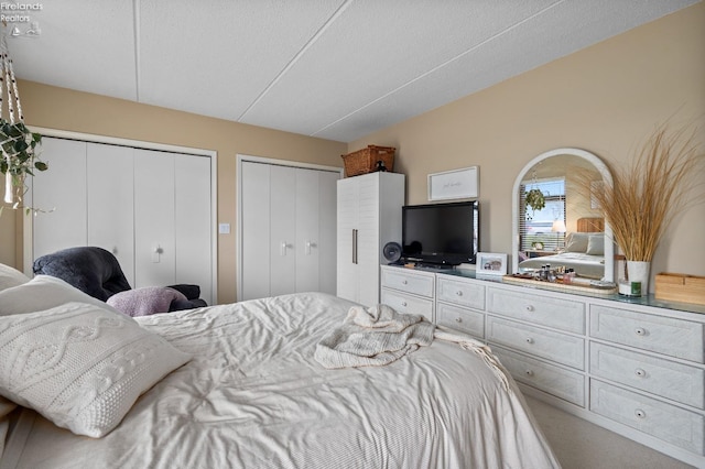 bedroom with two closets