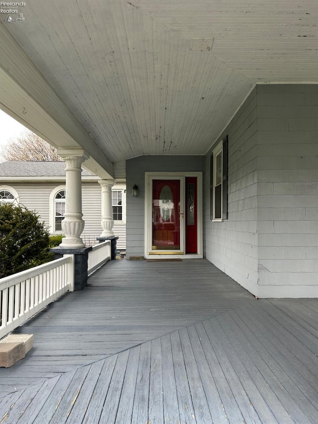 wooden deck with covered porch