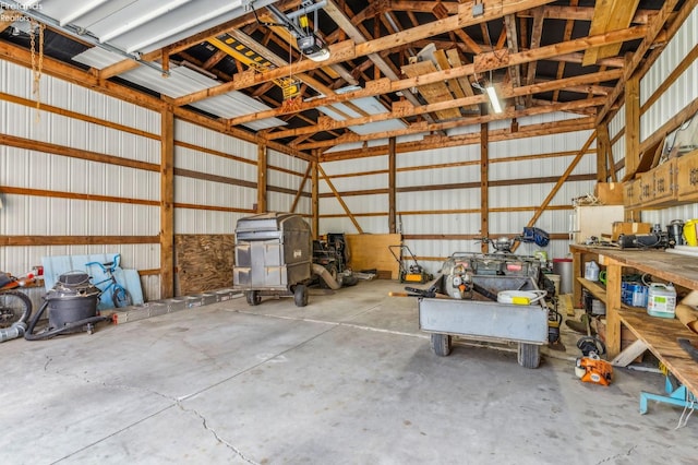 garage with metal wall