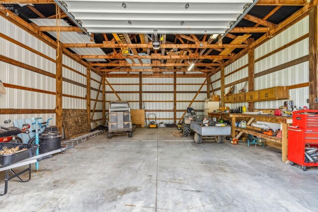 garage with metal wall