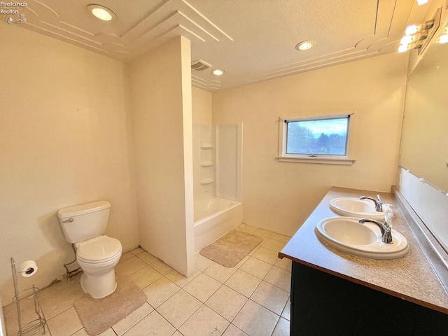 full bath featuring tile patterned flooring, visible vents, toilet, and a sink