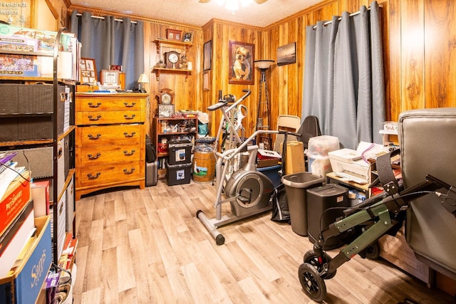113 W Grant St, Clyde, OH 43410 - workout room featuring wood walls and wood finished floors