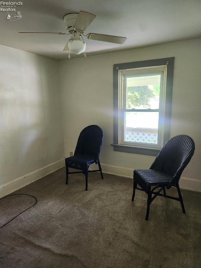 1501 E State St, Port Clinton, OH 43452 - living area with baseboards, carpet flooring, and ceiling fan