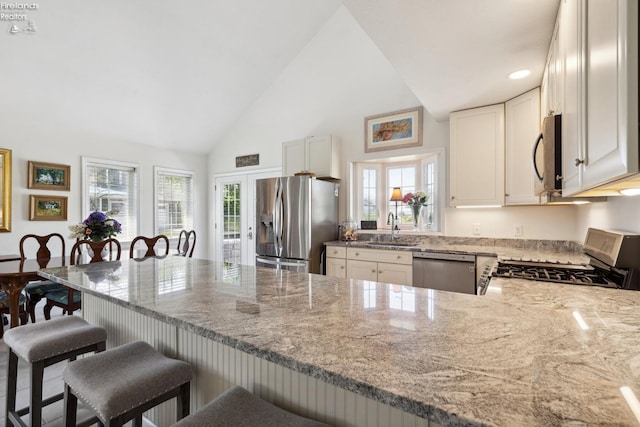 2951 N Chickadee Prt, Clinton, OH 43452 - kitchen with a sink, appliances with stainless steel finishes, a kitchen bar, and light stone counters