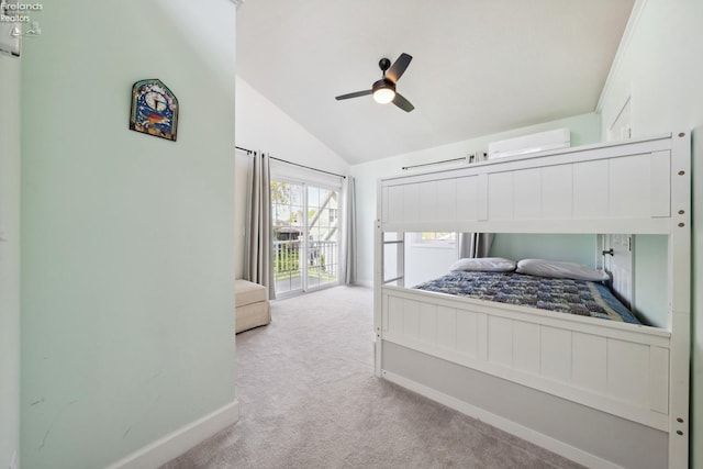 2951 N Chickadee Prt, Clinton, OH 43452 - carpeted bedroom featuring baseboards, a wall mounted air conditioner, lofted ceiling, and access to exterior