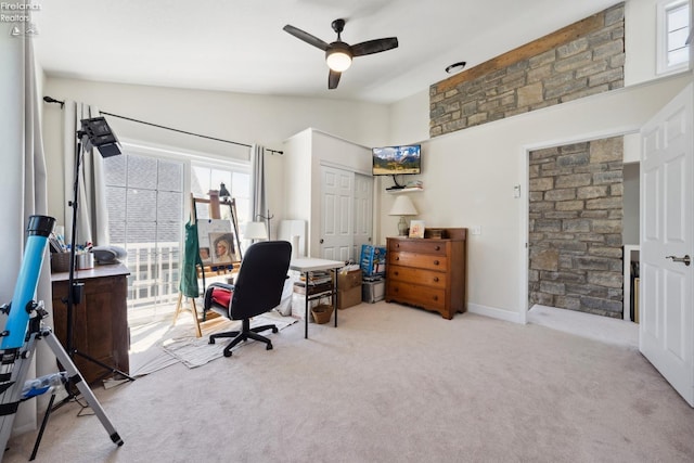 2951 N Chickadee Prt, Clinton, OH 43452 - office with vaulted ceiling, carpet floors, and a ceiling fan