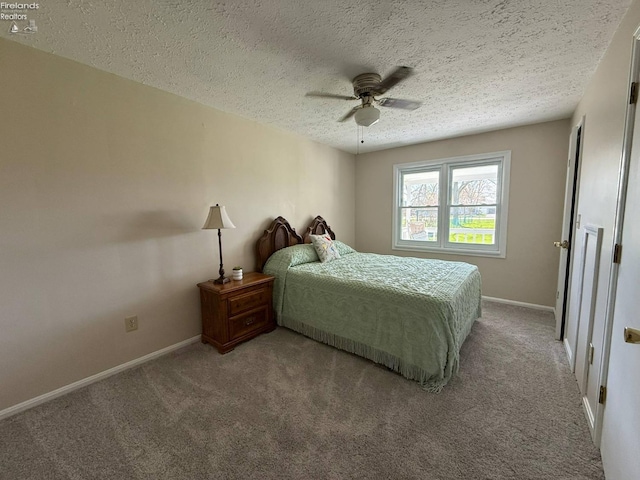120 Schiller Ave, Sandusky, OH 44870 - carpeted bedroom with baseboards, a textured ceiling, and ceiling fan
