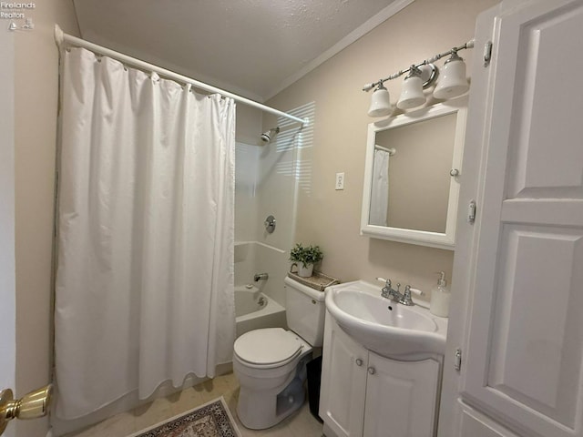 120 Schiller Ave, Sandusky, OH 44870 - bathroom with shower / tub combo, toilet, crown molding, and vanity