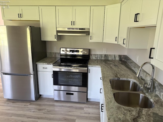 624 Shumaker Dr, Bellevue, OH 44811 - kitchen featuring stainless steel appliances, stone counters, under cabinet range hood, and a sink