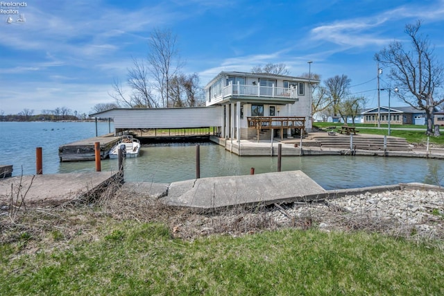 1270 Deist Rd, Middle Bass Island, OH 43446 - dock area with a water view and a balcony