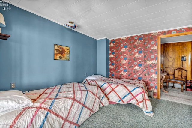 1270 Deist Rd, Middle Bass Island, OH 43446 - bedroom with carpet, crown molding, and wallpapered walls