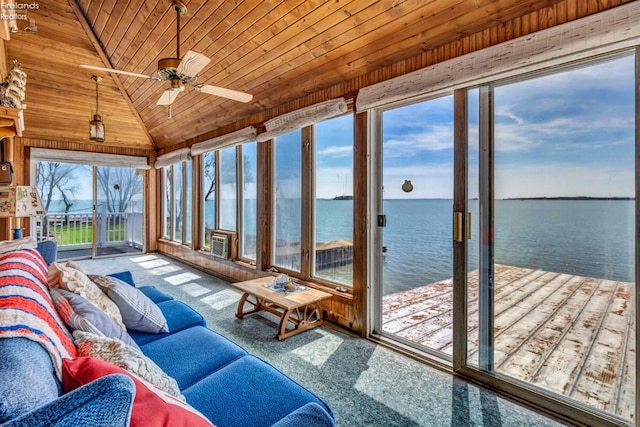 1270 Deist Rd, Middle Bass Island, OH 43446 - sunroom / solarium featuring an outdoor living space, ceiling fan, and a water view