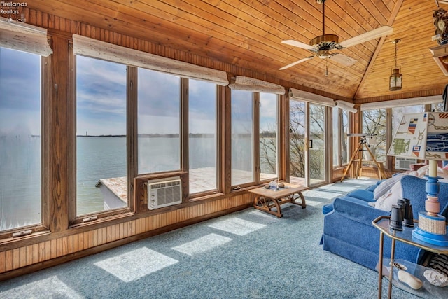 1270 Deist Rd, Middle Bass Island, OH 43446 - sunroom with carpet, wooden ceiling, a wealth of natural light, and a water view