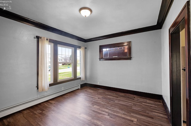 1507 S Lakeview Blvd, Lorain, OH 44052 - unfurnished room featuring ornamental molding, dark wood-type flooring, baseboards, and a baseboard radiator