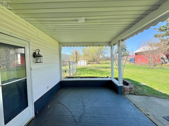 120 Mckim St, Bellevue, OH 44811 - view of patio with an outdoor structure and a storage shed